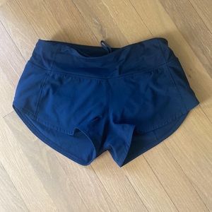 Lululemon navy blue speed up shorts: low rise size zero